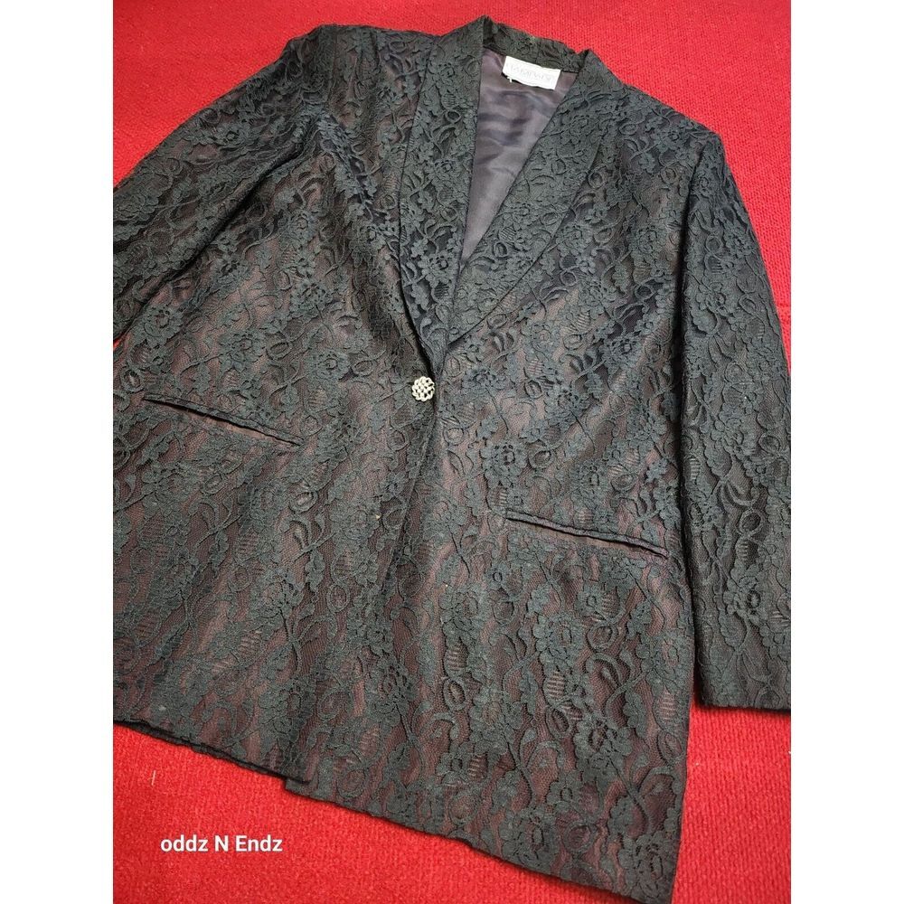 Rampage Products Vintage Black Lace Blazer With Decorative Button